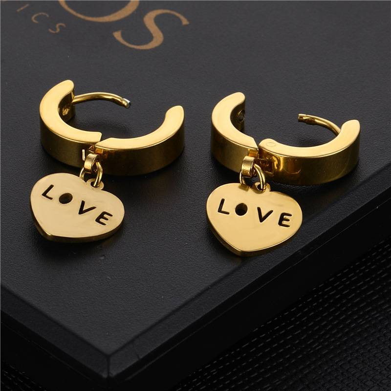 1 par de delicados pendientes de aro minimalistas de acero inoxidable en color dorado con forma de corazón para hombre y mujer._voghion.com