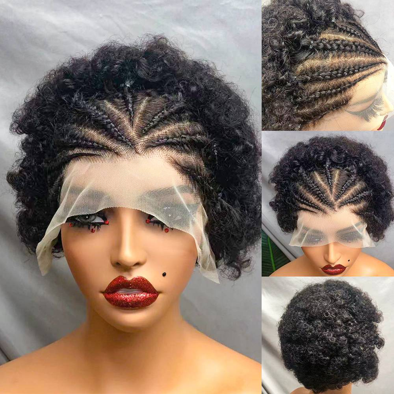 100% cabello humano 13*4 diadema de encaje trenzas de cabello humano tejidas a mano cabello afro esponjoso transpirable y no tapado_voghion.com