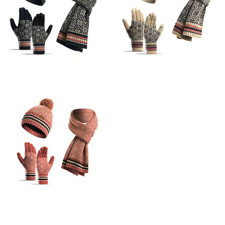 fornitura speciale di nuovo vestito caldo invernale per il commercio estero, cappello e sciarpa in lana lavorata a maglia acrilica, set da tre pezzi_voghion.com