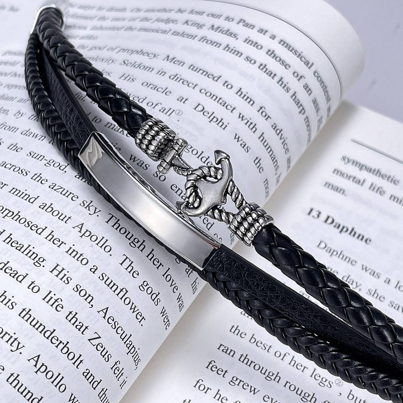 Punk stijl roestvrij stalen armband boot anker lederen touw lederen armband man_voghion.com