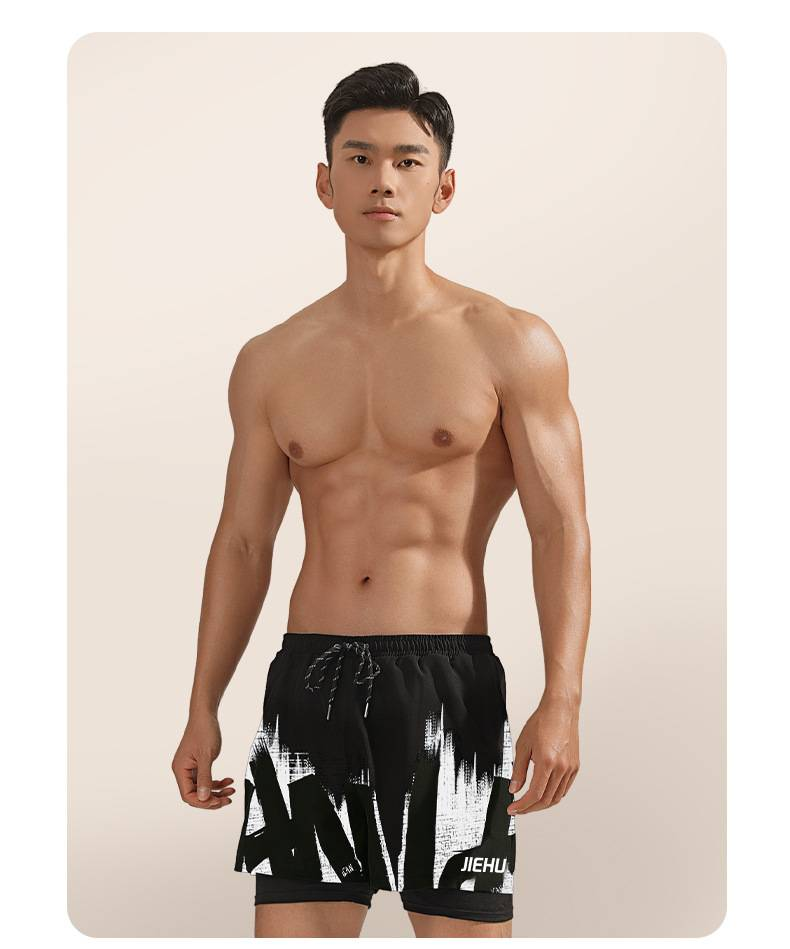 Doppellagige, lockere und schnelltrocknende Badehose und Shorts für Herren, große, flache Strandhose für Herren_voghion.com