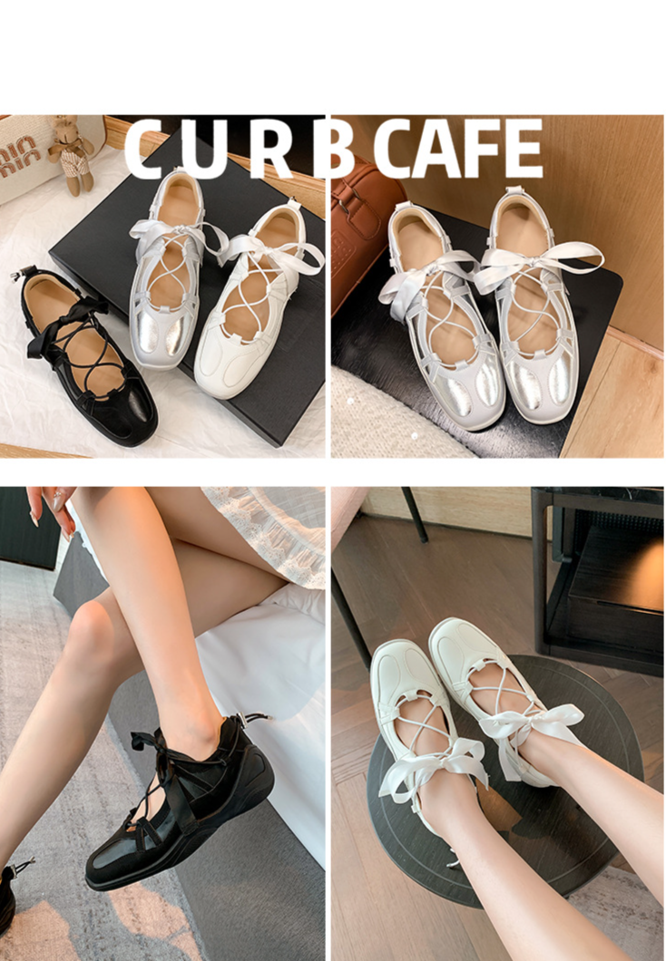 Chaussures pour femmes, petites chaussures Mary Jane rehaussantes pour femmes, chaussures de ballet françaises à ruban à la mode de printemps_voghion.com