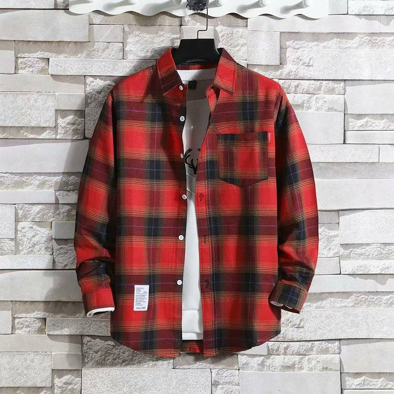 Camicia a maniche lunghe a quadri sottili da uomo, modello 2021, ampia, alla moda, coreana, da lavoro, da cantiere_voghion.com
