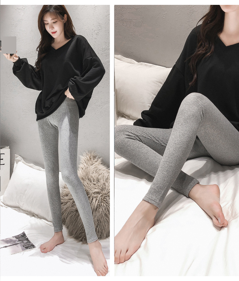 Women's High Waist Yoga Pants - Cotton Stretchy Leggings With Letter Print, Tummy Control & Ribbed Design, Medium Thick For Spring/Fall (Black, Grey)_voghion.com