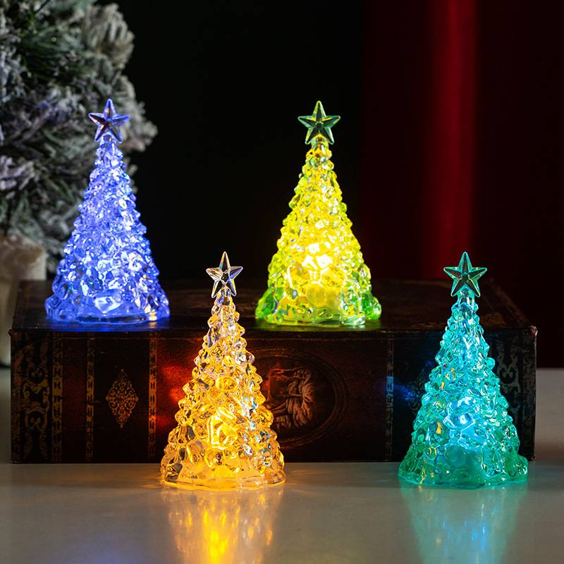 Christmas Decoration Mini Glowing Christmas Tree, Transparent Crystal Night Light, Cross-border Desktop Decoration Props, Small Gifts_voghion.com
