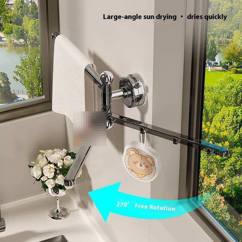 Multifunctioneel afdruiprek met zuignap – roterende handdoekhouder en droogrek voor keuken en badkamer (muurmontage, ruimtebesparend, multifunctionele opslag)_voghion.com
