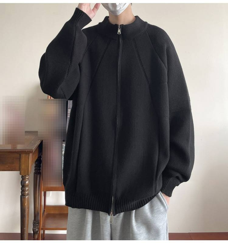 Autumn And Winter New Double Zipper Sweater Cardigan Jacket Knit Sweater High End Business_voghion.com