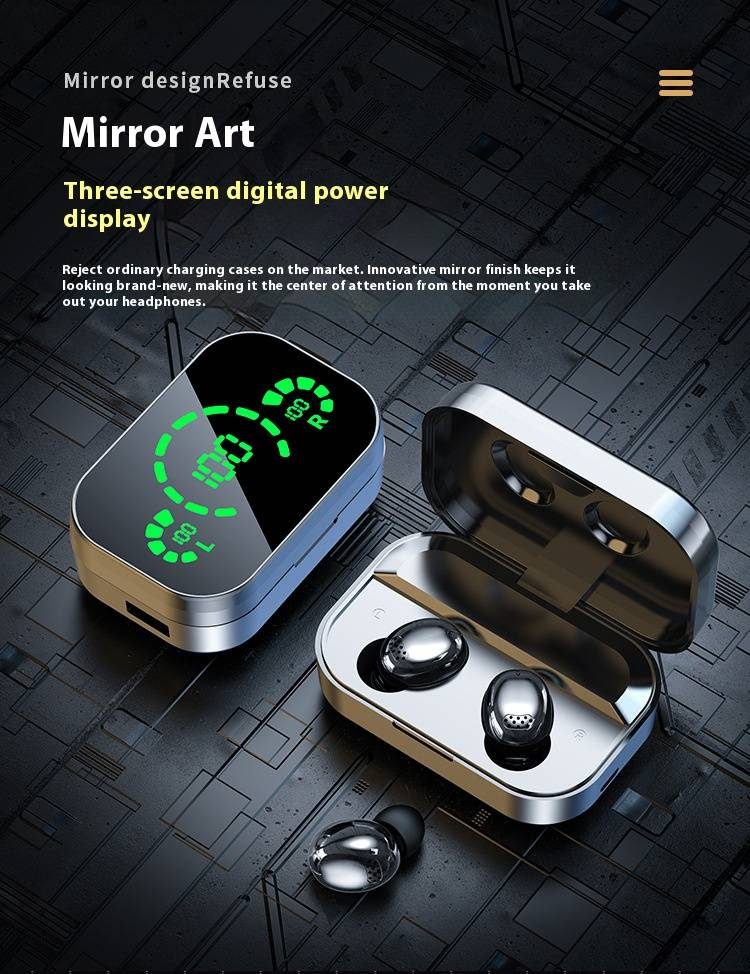 Wireless Bluetooth Earbuds With Mirror Display, 8H Playtime, IPX4 Waterproof, Bluetooth 5.2, Stereo Sound, Lightweight & Comfortable For Workout_voghion.com
