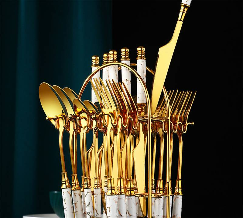 20PCS/24PCS Stainless Steel Knife Fork Spoon Cutlery Flatware Tableware Dinnerware Set With Ceramic Handle Storage Holder Rack_voghion.com