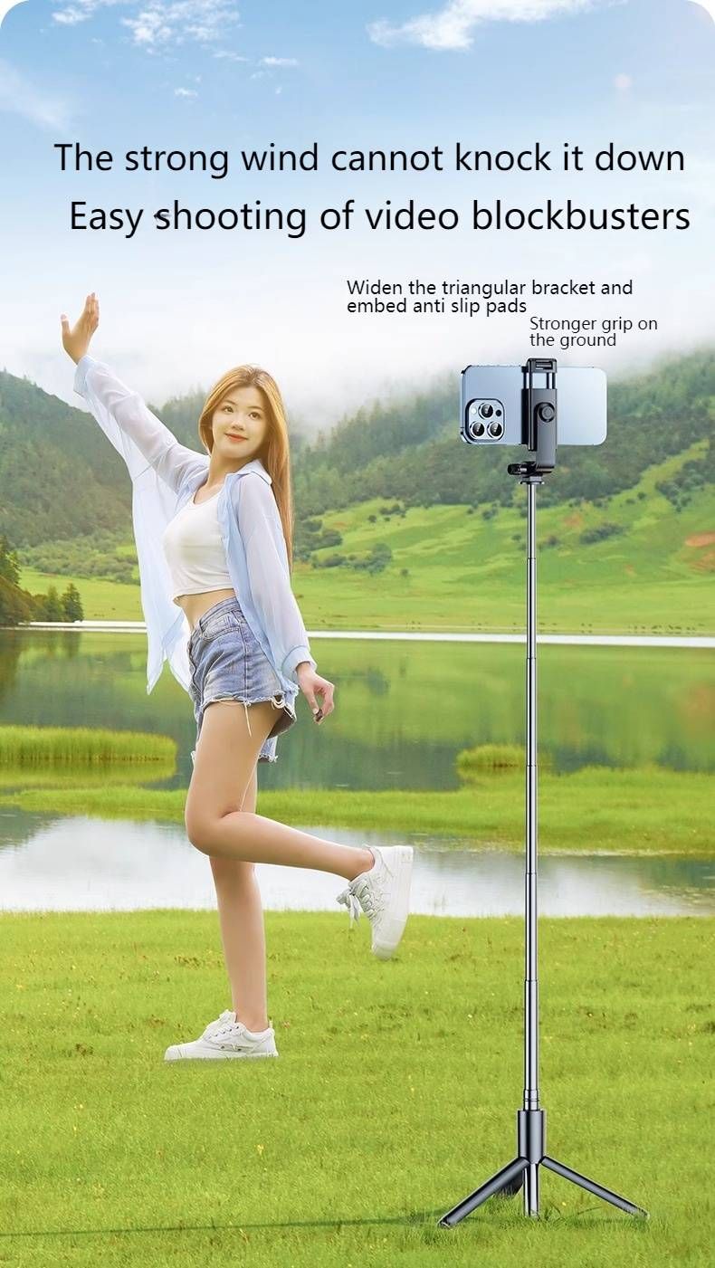 Versatile Phone Tripod Stand With Bluetooth Remote & LED Light – Extendable 70cm/100cm/170cm Selfie Stick For Vlogging, Live Streaming_voghion.com