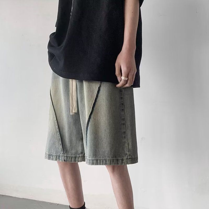 Washed and distressed denim shorts men's summer 2023 new American retro handsome pants straight loose shorts_voghion.com