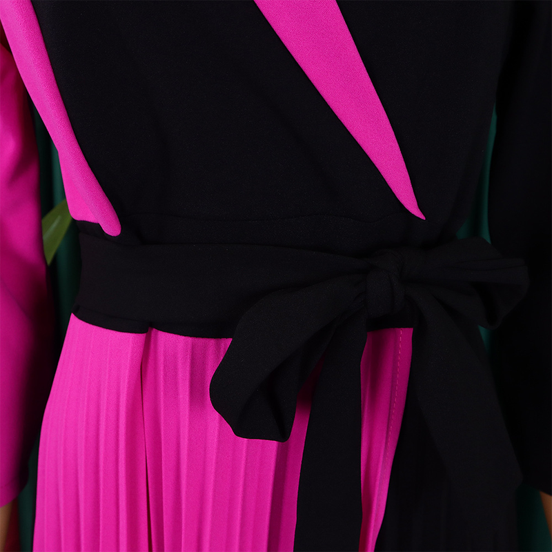 Women's fashion temperament color matching strap pleated skirt elegant_voghion.com