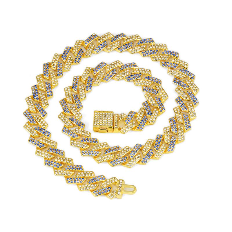 15 mm diamantförmige kleine kubanische Flip-Kette, hochwertige rosa-blaue Hip-Hop-Halskette_voghion.com