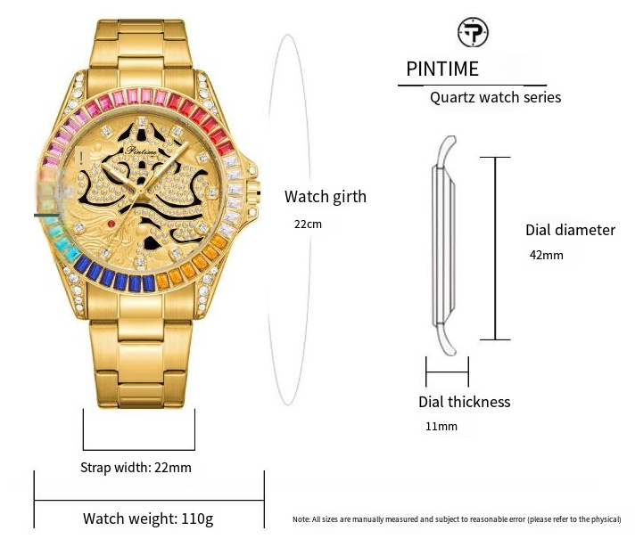 New Fashionable Colored Dragon Full Inlaid Diamond Dial for Men's Business, Non Mechanical Transparent Luminous_voghion.com