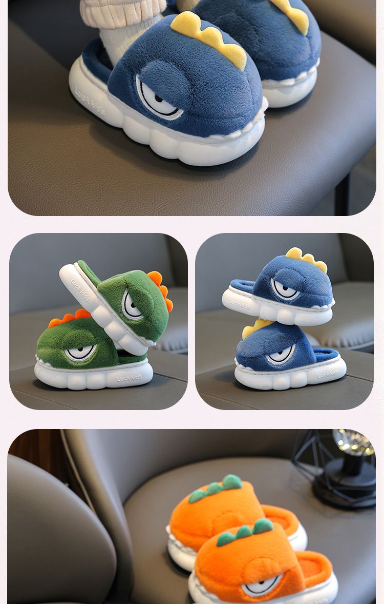 Pantofole invernali a forma di dinosauro per bambini - Calde pantofole in cotone foderate in pile con suola antiscivolo per bambini e bambine (disponibili diversi colori e taglie)_voghion.com