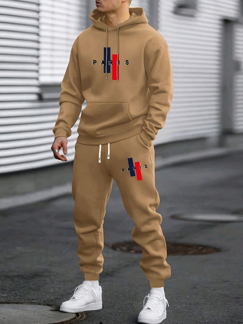 Herren-Trainingsanzug-Set mit Kapuze und Buchstaben-Print – Stilvolle Freizeitsportbekleidung mit passender Hose für Frühling und Herbst_voghion.com