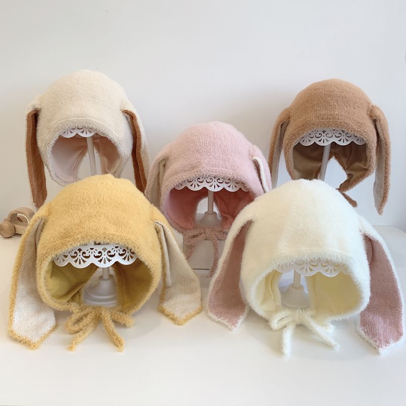 Cute Baby Hat Winter Long Rabbit Ears Soft Plush Warm Cap Kids Girls Rabbit Fur Skullies Beanies Knitted Hat Toddler Bonnet_voghion.com