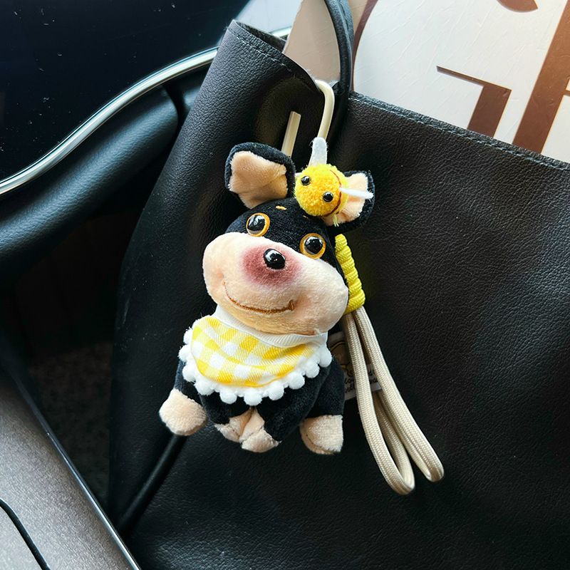 Portachiavi carino a forma di bavaglino con ape e cane, personaggio famoso di Internet, peluche, portachiavi per auto, coppia, borsa, ciondolo_voghion.com