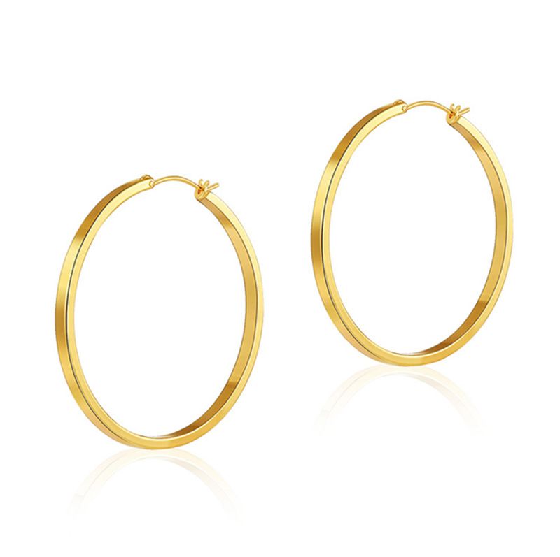 Orecchini a cerchio minimalisti in ottone placcato K oro vero, orecchini Hiphoop con texture in metallo lucido_voghion.com