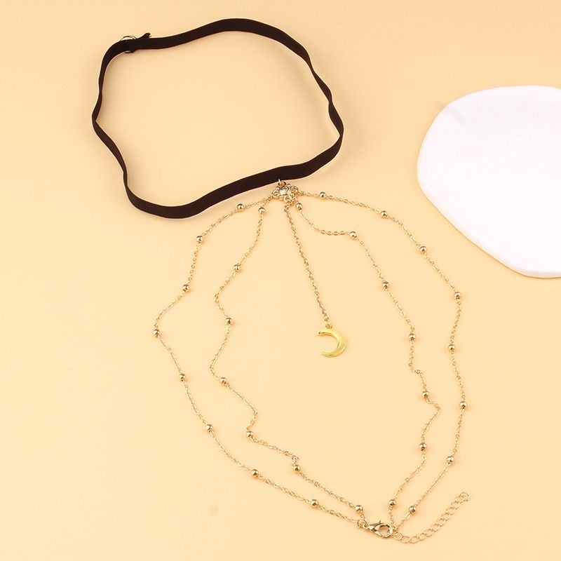 Sexy Casual Beach Bead Leg Loop, Body Chain, Minimalist Moon Pendant, Tassel Thigh Chain_voghion.com