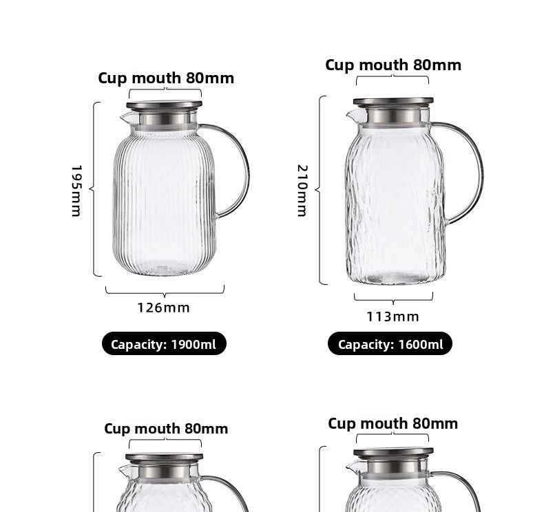 Set di tazze e caraffe per acqua fredda in vetro per uso domestico, resistenti alle alte temperature e di grande capacità_voghion.com