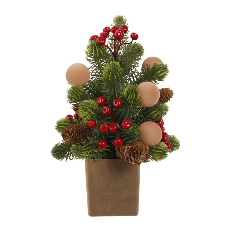 Christmas Decorations, Exquisite PE Nobeson Ins Tabletop Flocking Ball Red Fruit Mini Christmas Tree_voghion.com
