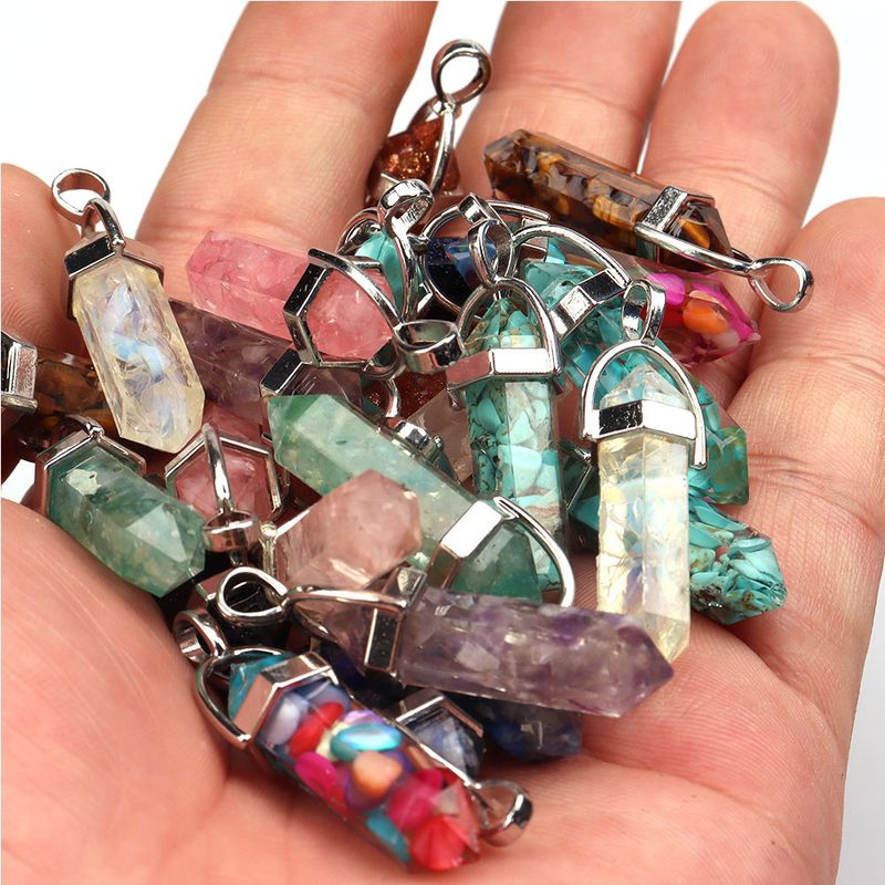 Halskette mit sechseckigem, spitzem Kristallanhänger – natürlicher Amethyst, Rosenquarz, Tigerauge und mehr – Yoga-Pendel_voghion.com