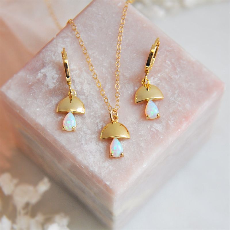 Set di collana e orecchini con ciondolo a forma di fungo in opale da donna, pezzo chic bohémien con ciondolo in pietra naturale, catena regolabile_voghion.com