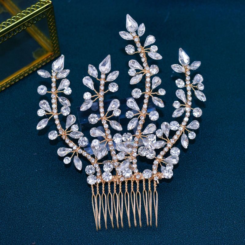 Copricapo da sposa fatto a mano con catena a griffe in strass e inserti dorati, pettine, accessori per capelli._voghion.com