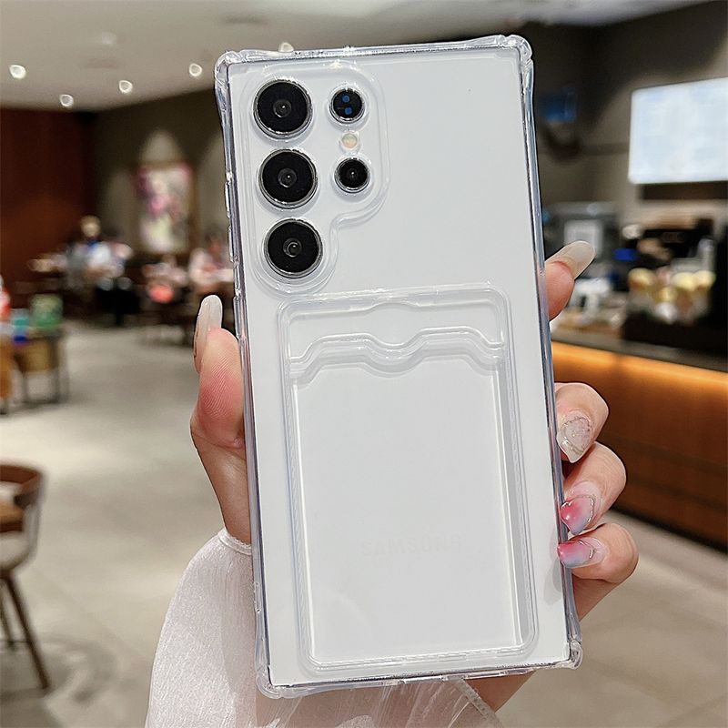 Clear Card Slot Holder Phone Case For Samsung Galaxy S25 S21 Ultra S20 FE S22 S24 S23 Plus Soft Cover_voghion.com