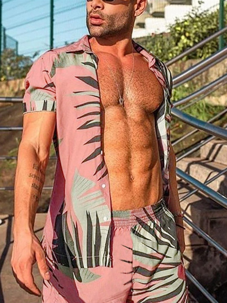 Summer Fashion Beach Shirts for Men 2 Piece Set Outfits Men Clothing Floral Printed Hawaiian Shirt Men Shorts Set Short Sleeve_voghion.com