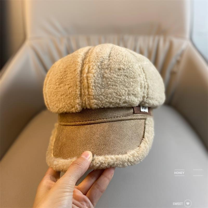 Horn Cap weiblech Plüsch verdickt waarm Hierscht a Wanter Madame Inten Zong Cap Koreanesch Versioun vun der Gezei vun Moud wëll Wanter Bud Cap_voghion.com
