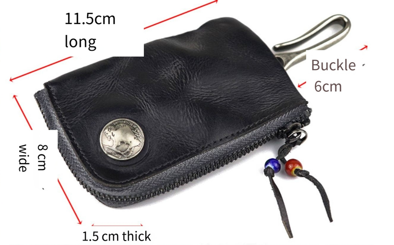 Portachiavi da donna in pelle conciata al vegetale primo strato, portachiavi da uomo con cerniera in stile retrò in vecchia pelle di vacchetta lavata fatta a mano_voghion.com