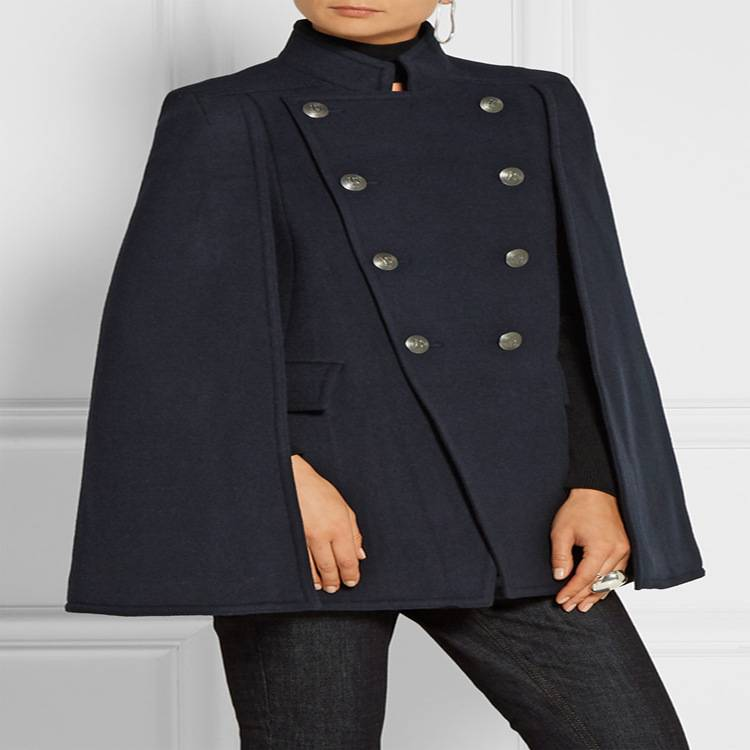 Manteau en laine mi-long pour femme, style militaire polyvalent, à double boutonnage, ample_voghion.com