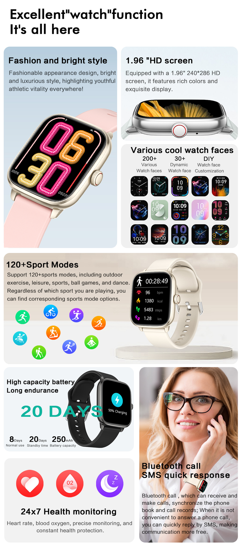 1,95" smartwatch, unisex, fitnesstracker med kalorietracker, skridttæller, 100+ træningstilstande_voghion.com