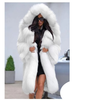 Roupas femininas Pele Cor sólida Tamanho grande Gola de pele longa Com capuz Feminino Médio Longo Casaco Outerwear Tendência_voghion.com