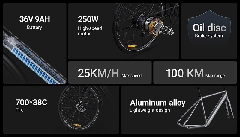 DYU Stroll 1 Elektrovelo 250W 27'' Pendler-Stadvelo mat 36V 9Ah Batterie, Duebel hydraulesch Scheiwenbrems_voghion.com