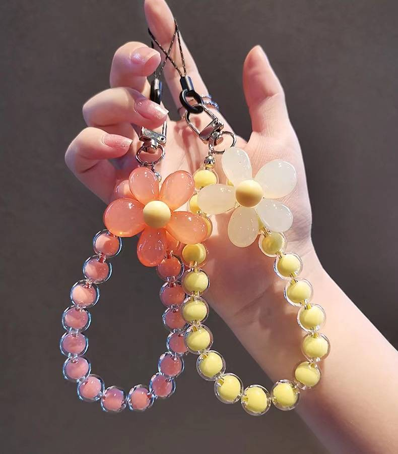 „Macaron“ spalvos karoliukai karoliukuose, japoniško ir korėjietiško stiliaus rankų darbo karoliukų gėlės formos mobiliojo telefono grandinėlės riešo dirželis_voghion.com