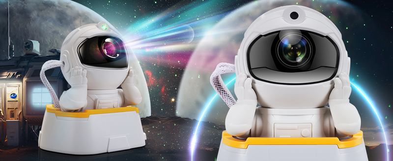 Asztronauta Galaxis Projektor - Kettős Funkció - Projektor és Éjszakai Fény, USB Tápellátás, Távirányító és Időzítő, Bluetooth Hangszóró - Fehér Zajjal_voghion.com