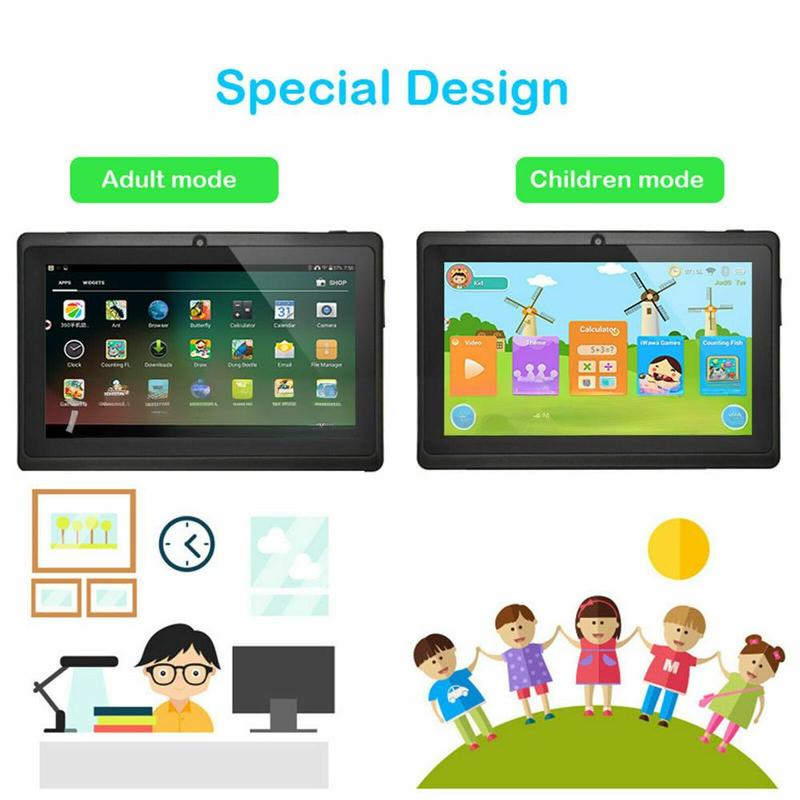 7-inch educatieve kindertablet - 1 GB RAM, 16 GB opslag, wifi, Bluetooth-leer-smartpad, ouderlijk toezicht, oogbescherming, HD-scherm_voghion.com