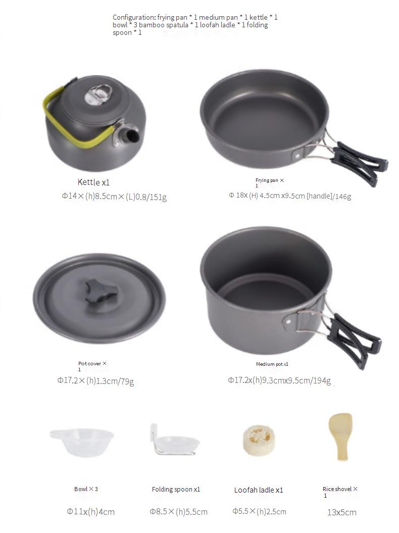 Set di pentole da campeggio per 3-4 persone - Leggero e portatile, include pentola, padella e bollitore, perfetto per escursioni, picnic e barbecue._voghion.com