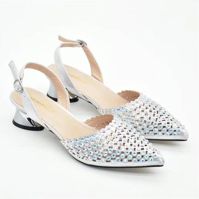 Pair The Evening With High Heel Broken Diamond Round Head Fish Mouth Sandals And Glitter Diamond Set Hand Bag_voghion.com