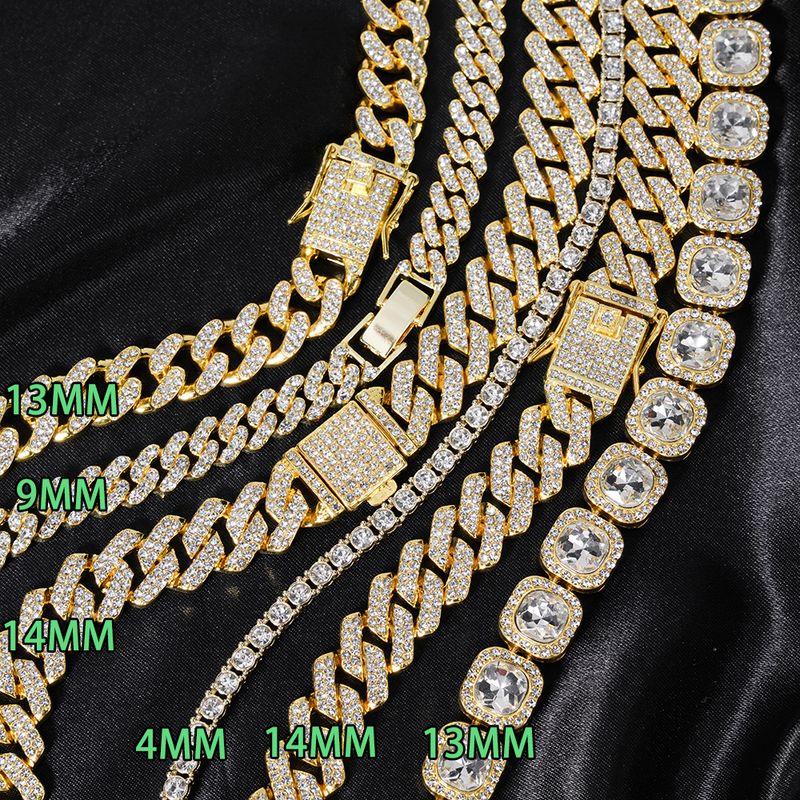 3-teiliges Set kubanischer Kettenuhren für Herren im Hip-Hop-Miami-Stil, verziert mit Strasssteinen, bestehend aus Halskette, Uhr und Armband._voghion.com