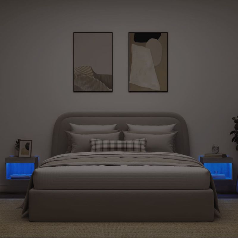 Wand-Nachttische mit LED-Leuchten 2 Stk. Grau Sonoma_voghion.com