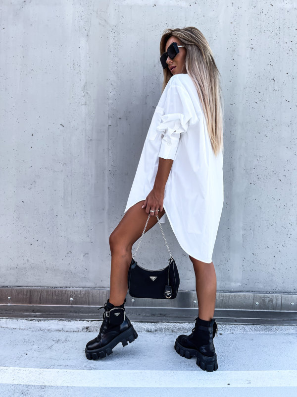 Women's fashion irregular loose long sleeve lapel shirt dress_voghion.com