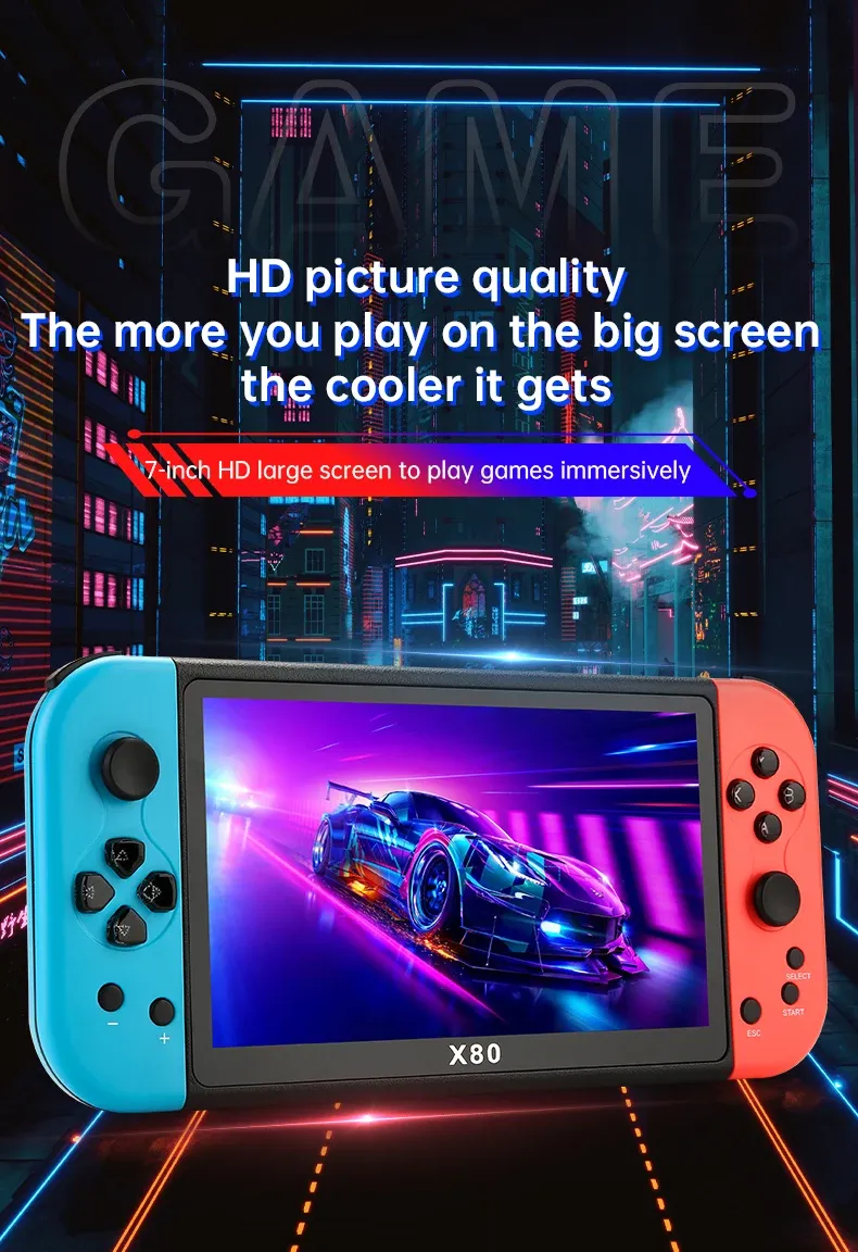 Coopreme X80 Portable Console 7-inch HD Large Screen Arcade PS1 Emulator Multi-function Nostalgia Classic PSP Handheld_voghion.com