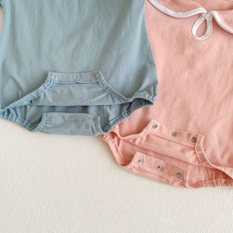 Neonate estive coreane con tuta casual a maniche corte con colletto a bavero in stile blu scuro alla moda, borsa, glutei e_voghion.com