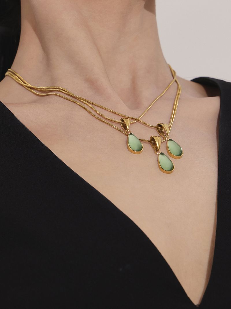 Collana con ciondolo a goccia in vetro trasparente verde blu, stile francese, di lusso, per donna, semplice e squisita, con catena per clavicola_voghion.com