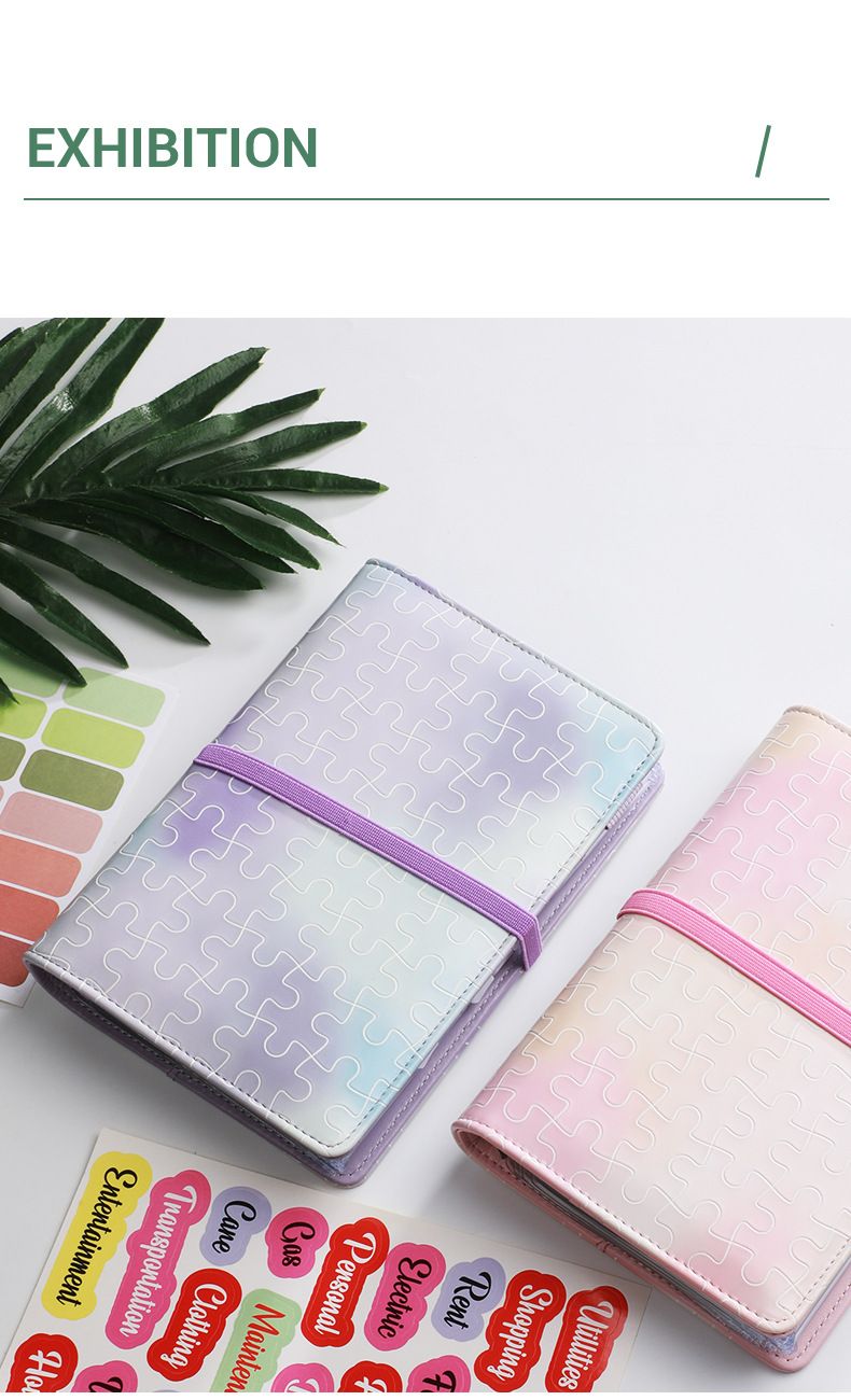 Carnet de notes A6 en cuir synthétique dégradé de couleurs - Agenda rechargeable avec poche pour le budget, nuances pastel macaron pour la journalisation_voghion.com