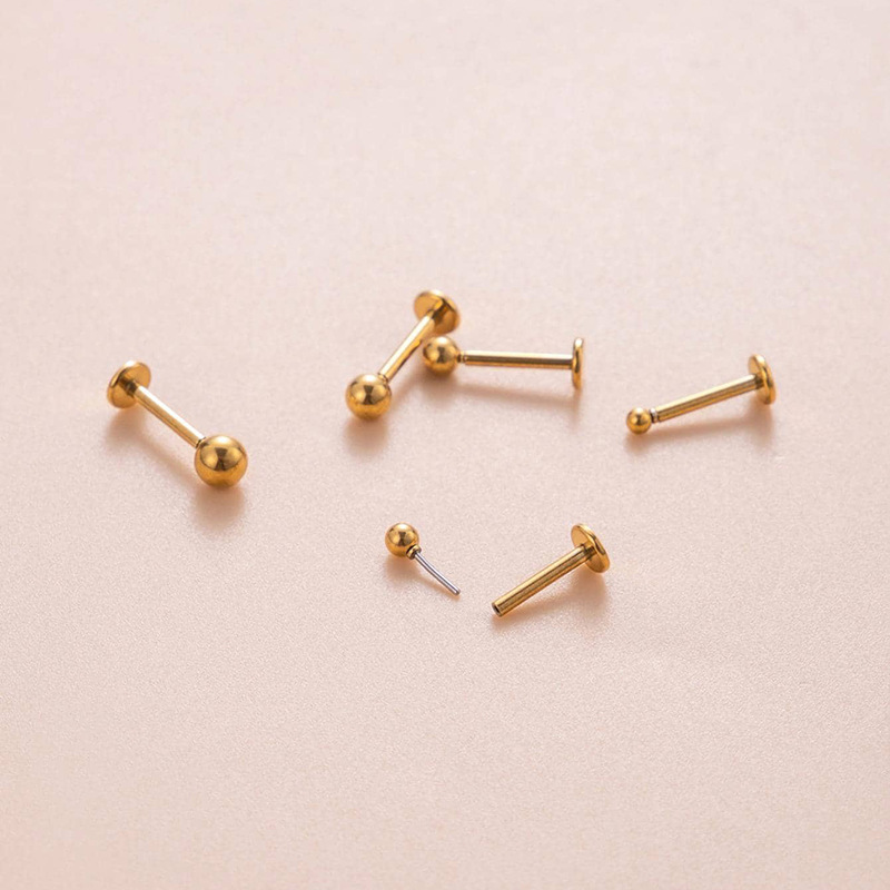 2PCS 16G in acciaio inox sferico plug-in ago push rod moda fagiolo labbro osso chiodo cartilagine gioielli orecchio_voghion.com